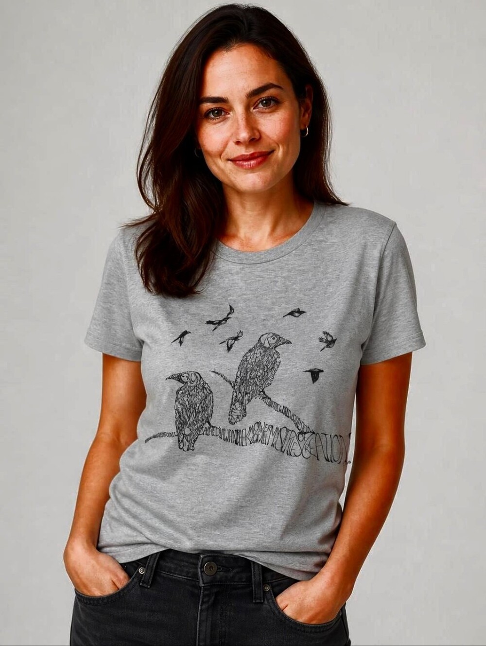 Crow 2D Word Graphics Design T-Shirt